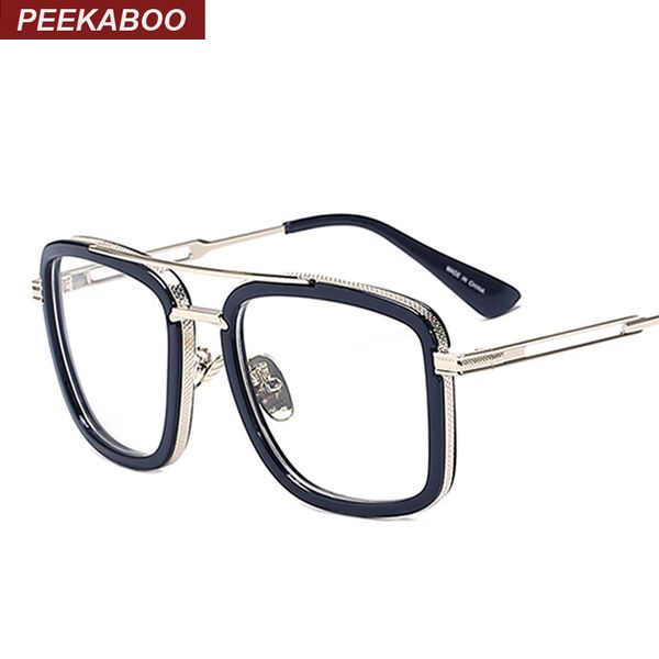 

wholesale- peekaboo designer big square glasses frames for men clear metal fashion large frame eyeglasses frame men, Silver