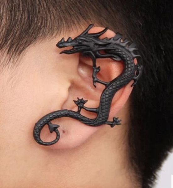 

dragon ear cuffs antique silver /antique copper/black tones no piercing stud earrings cuff earrings