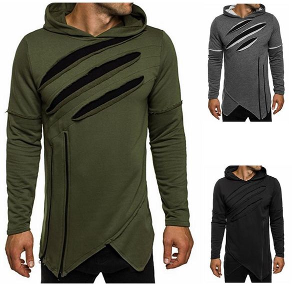 

hip pop laceration hoodie men streetwear style long sleeve hooded pullover irregular design slim fit man sports hoodies 2018, Black