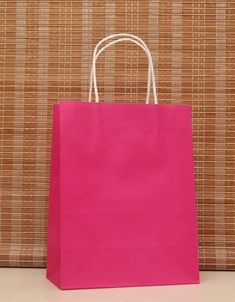 All'ingrosso- 40 PZ / LOTTO Sacchetto di carta rosa multifunzione multifunzione con manici / 21x15x8 cm / Sacchetto regalo festival / shopping kraft di buona qualità