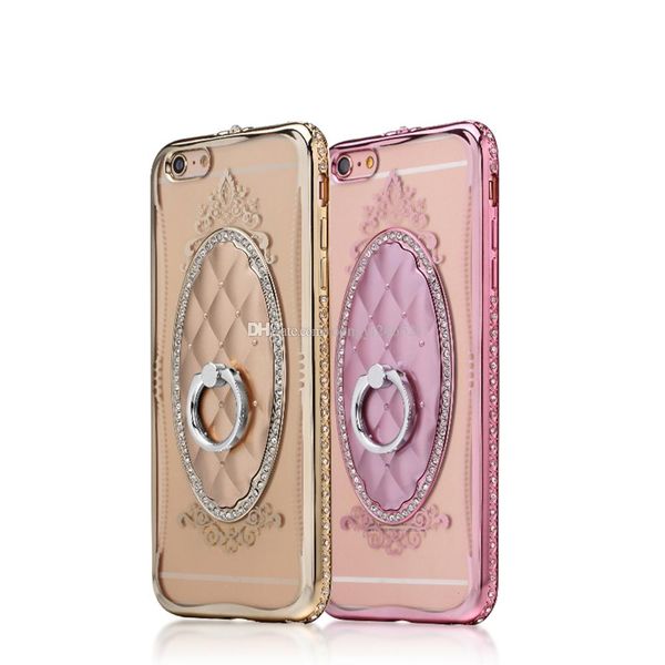 

New style For Apple iPhone 7 6S 3D Plating Glitter Case Soft TPU Diamond Ring Holder Cover For iPhone7 Plus Crystal Phone case