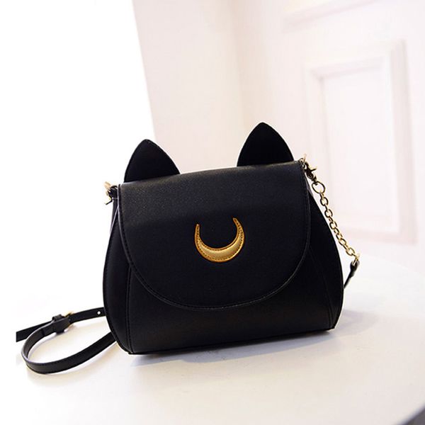 

wholesale-2016 spring summer limited sailor moon bag ladies handbag black white cat moon women messenger crossbody bag