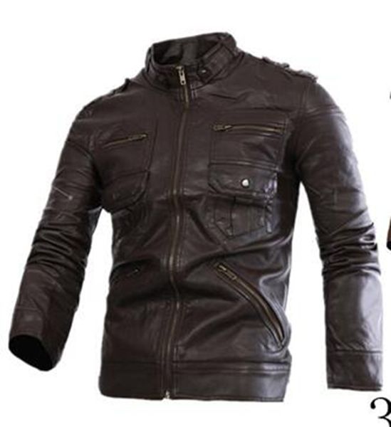 

europe and the united states cultivate one's morality men's winter water-washed leather collar stitching locomotive leather jacket, Black