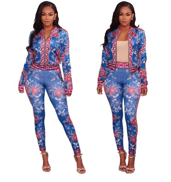 

2019 осень весна женская сексуальная цветочная печать спортивный костюм спортивны