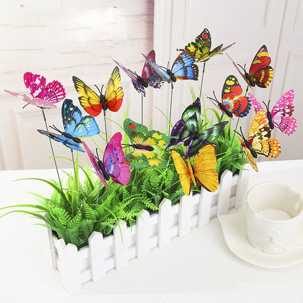 New Colorful Double Wings Butterfly Stakes Ornamenti da giardino Forniture per feste Decorazioni per insetti finti da giardino all'aperto