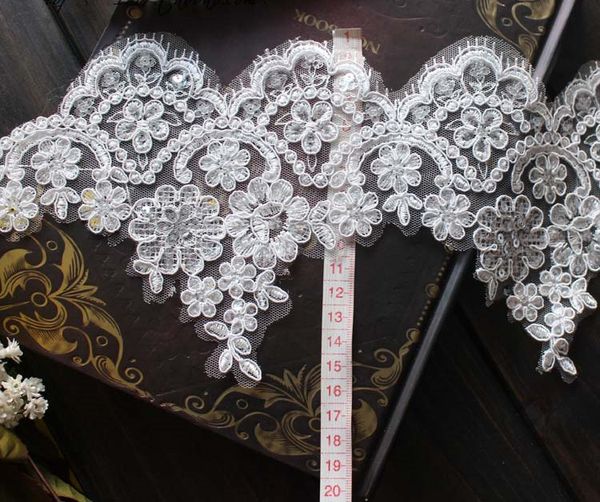 

продажа ярд белый 15 см широкий французский фата вышивка кружевная ткань трим свадебное платье ресницы кружева с пайетками, Black;red