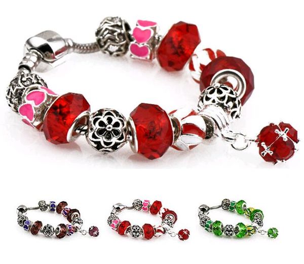 

europe style designer jewelry diy hand beads snake chain good luck beaded charm bracelet red green purple, Golden;silver