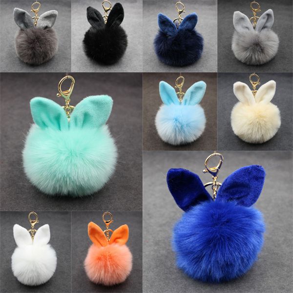 

20 color 3.94 inch rabbit fur ball keychain ear pompom phone bag charm pendant women gift 18k gold plated c99q, Silver