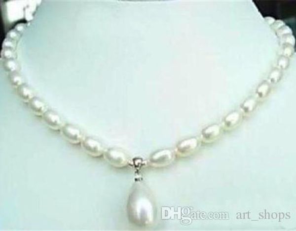 

7-8mm white akoya cultured pearl/shell pearl pendant(12x16mm) necklace 18", Silver