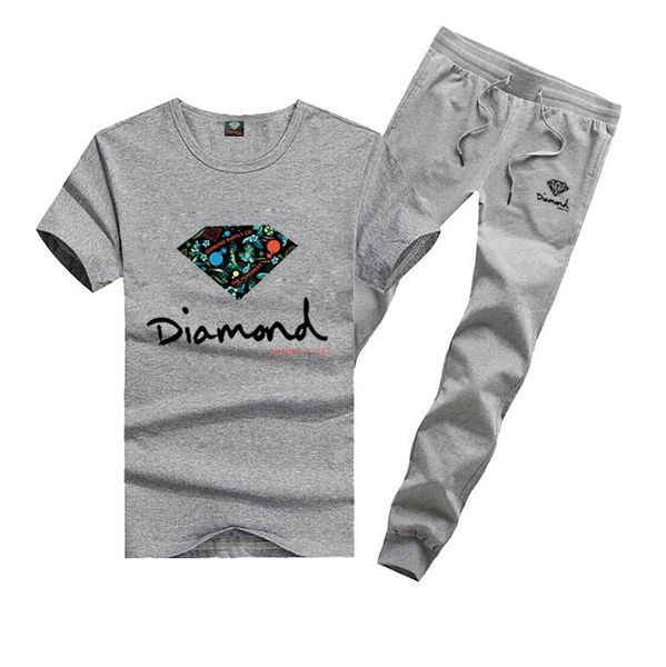 

r2662 s-5xl men's diamond supply t shirts + long pants skateboard solid hip hop letter tracksuits, Gray