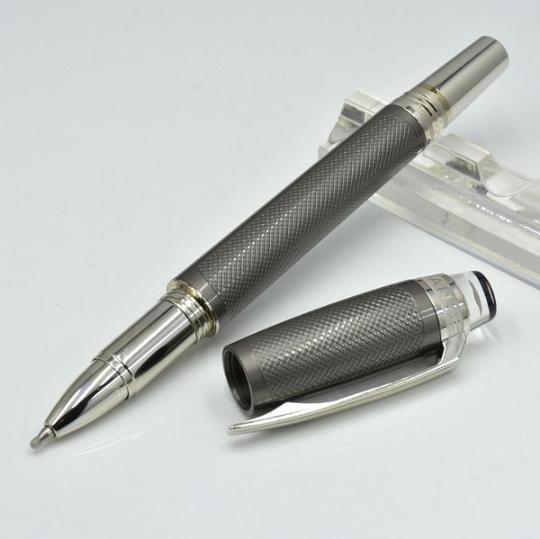 

Luxury cry tal flat full metal grey grain roller ball pen ballpoint pen with ilver clip mb brand write refill gift pen