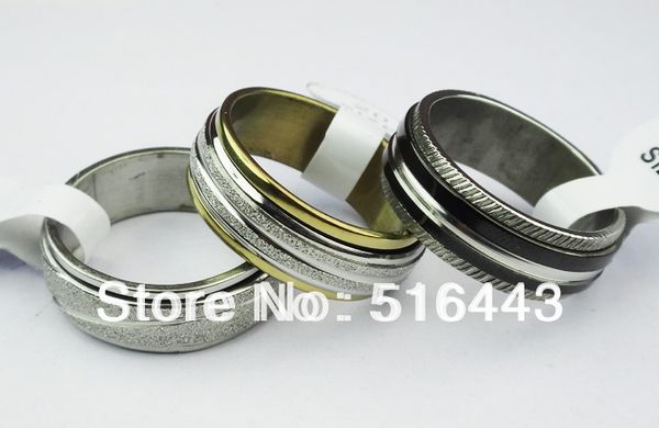 

wholesale jewelry lots 10pcs double layer spin stainless steel men womens mix frosted bulk rings a-304, Golden;silver