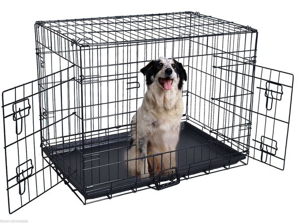 

42'' 2 Doors Wire Folding Pet Crate Dog Cat Cage Suitcase Kennel Playpen w/ Tray