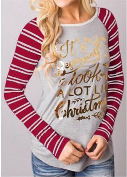 

christmas b3354 t women xmas shirts xmas deer shirts santa blouse striped tees casual claus letter fashion long elk sleeve altrc, Black