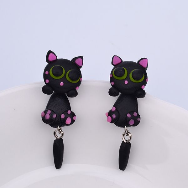 

3d handmade polymer clay lovely cats stud earring for women girl animal earrings jewelry er713, Golden;silver