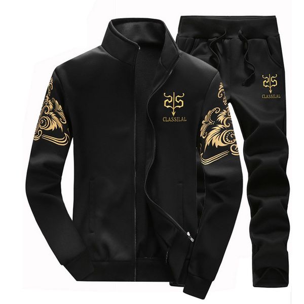 

wholesale- men sportsuits 2016 autumn winter brand tracksuits sets jogger jacket + pant outwear hip hop cotton sweatshirts sudaderas hombre, Black
