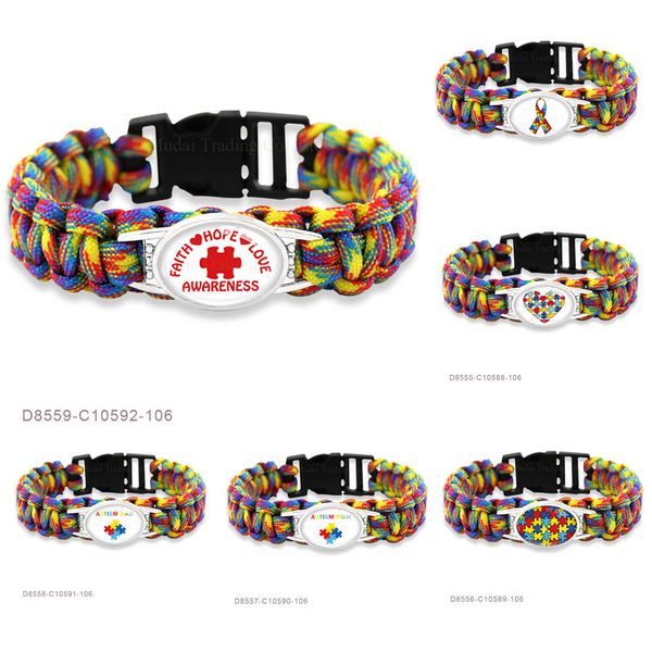 

Faith Hope Love Autism Dad Mom Awareness Ribbon Puzzle Paracord Survival Friendship Womens Girls Ladies Bracelets