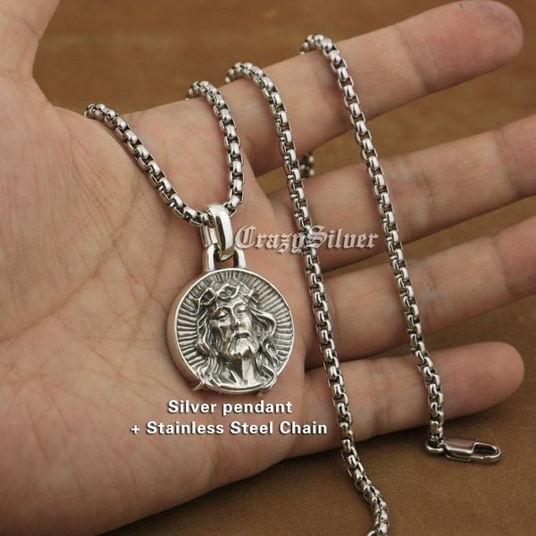 

linsion 925 sterling silver jesus christ charms biker rock punk pendant ta39 stainless steel necklace 24 inches