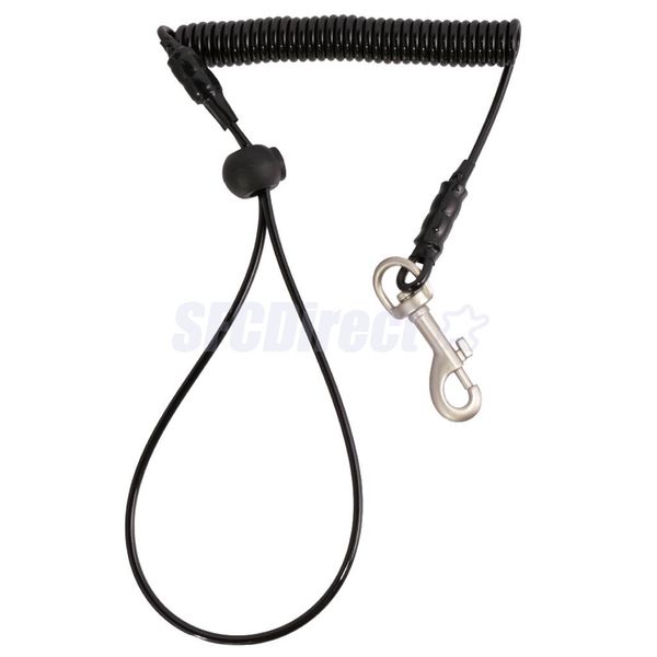 

wholesale- 1.1m retractable coiled fishing lanyard steel wire pier rope tether black