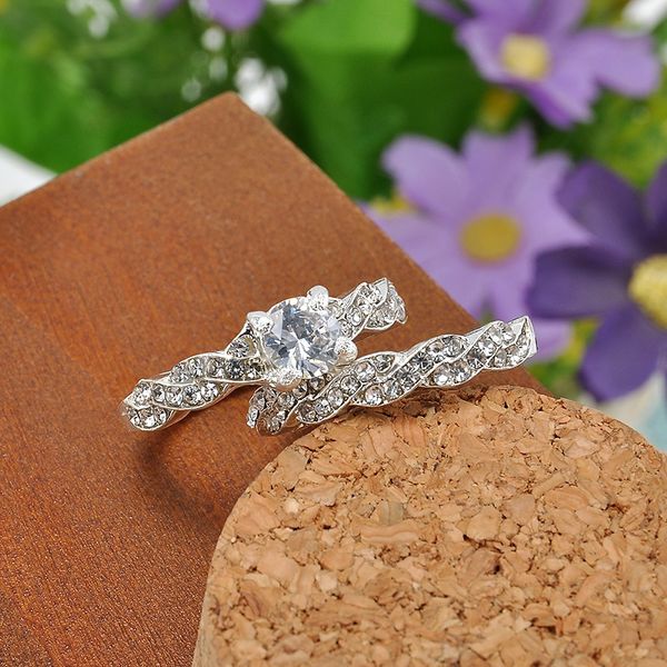 

2 Pcs/Sets Jewelry Bridal Sets White Sapphire White Gold Couples Wedding Ring Set Christmas Gift