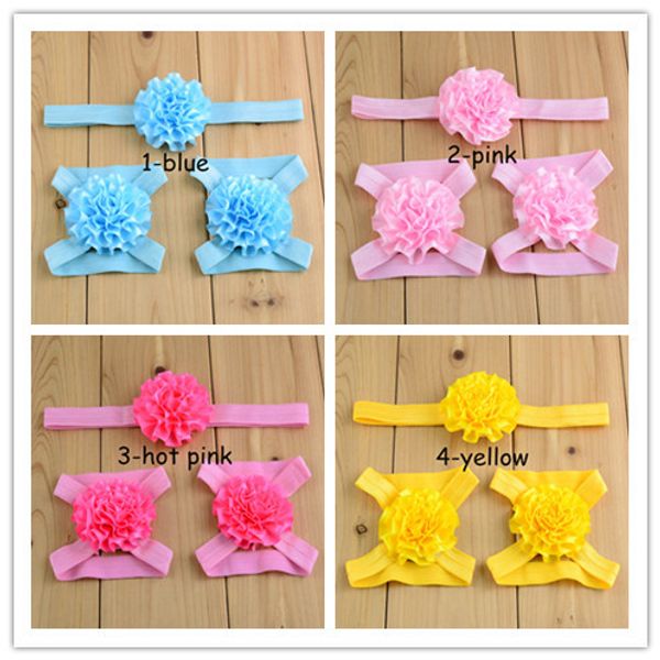 

бесплатная доставка 10 шт. / лот детские пятно цветы босиком сандалии и оголовье на