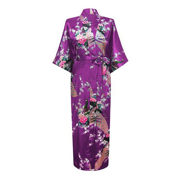 

wholesale- purple mujer pijama chinese women's long robe kimono bath gown silk rayon sleepwear plus size s  l xl xxl xxxl zh01e, Black;red