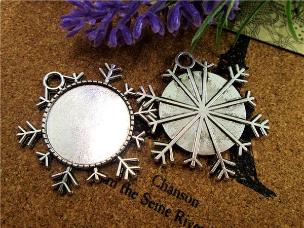 

18pcs--antique tibetan silver snowflake cameo cabochon base settings charm pendants, inner 25mm, Bronze;silver