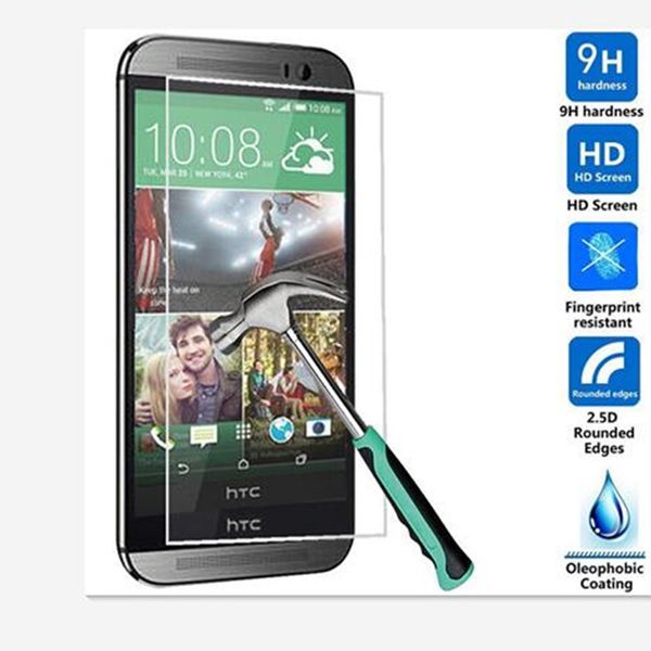 Для HTC 0.26 мм 9 H 2.5 D твердость закаленное стекло-Экран протектор фильм обложка гвардии для htc one m7 m8 m9 M9 Plus E8 E9 E9 Plus бесплатная доставка