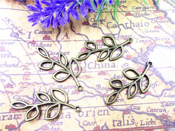 

60pcs antique bronze filigree leaf branch charm pendant 20x40 mm, Bronze;silver