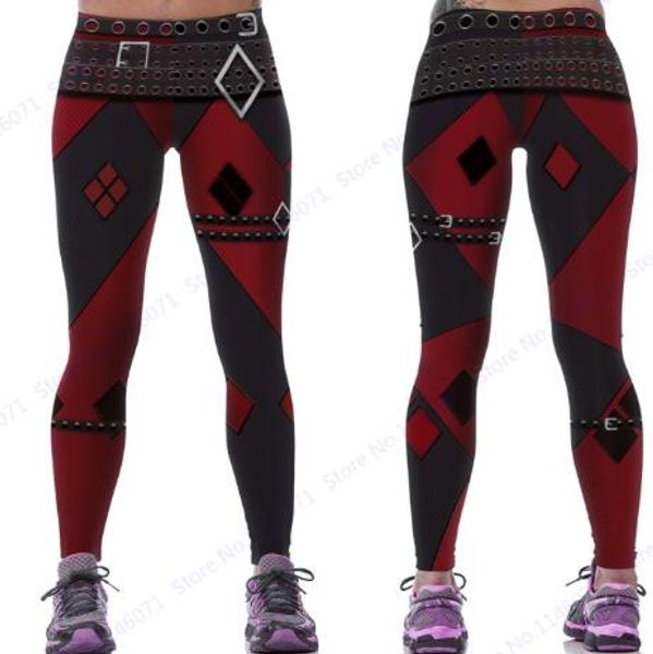 Красная Harleen Quinzel Power Flex Yoga Leggings Batman Harley Quinn Фитнес тренировочный тренировочный тренировочный тренировочный тренировочный запуск Сексуальные тонкие худые брюки