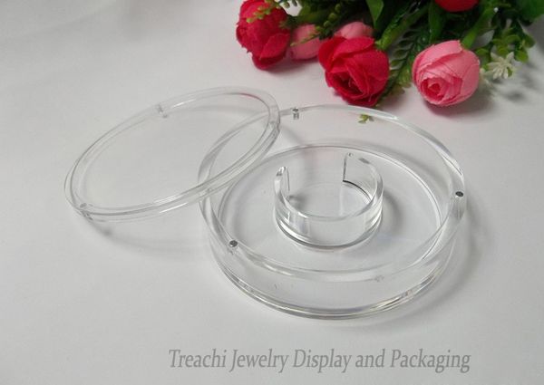 

оптовая акриловые ювелирные изделия дисплей прозрачный пластиковый браслет браслет коробка, небольшой круглый жесткий браслет хранения подар, Black;white