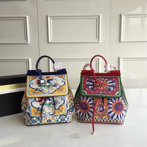 

2017 new green model backpack selection of original leather layer beam mouth female floral handtailor single shoulder tote lady bag