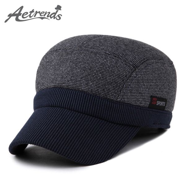 

wholesale- [aetrends] 2016 new winter warm flat hat men's baseball cap with ears z-3862, Black;white