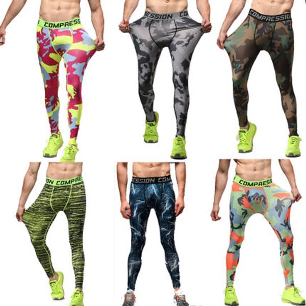 

wholesale 2017 camouflage elastic compression tight men's sport pro basketball training pants cycling running fitness pants, Black
