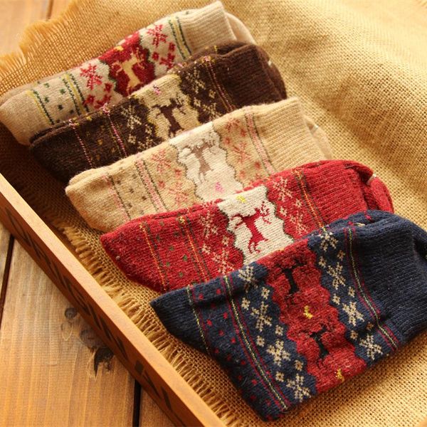 

wholesale-1pair/lot new winter style deer eik pattern warm wool christmas gift women girls ladies socks fashion red grey calcetines mujer, Black;white