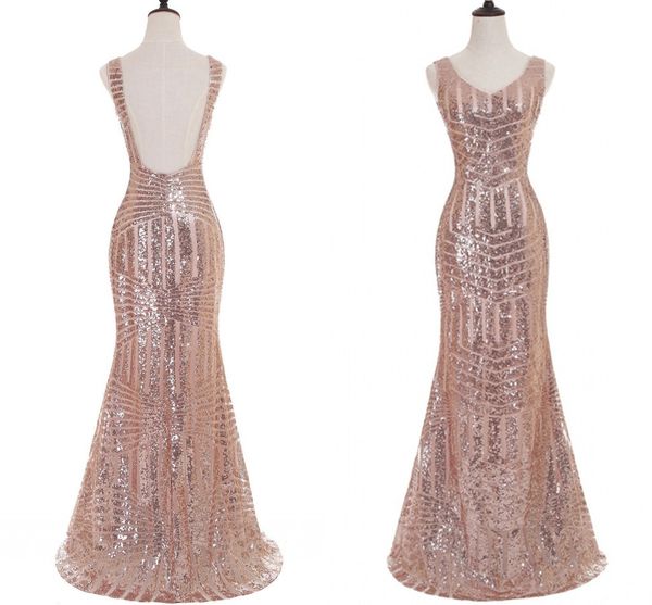 

for sale rose gold mermaid prom dresses stunning sequin v neck backless formal evening dresses real p prom party dresses 2017 hot, Black