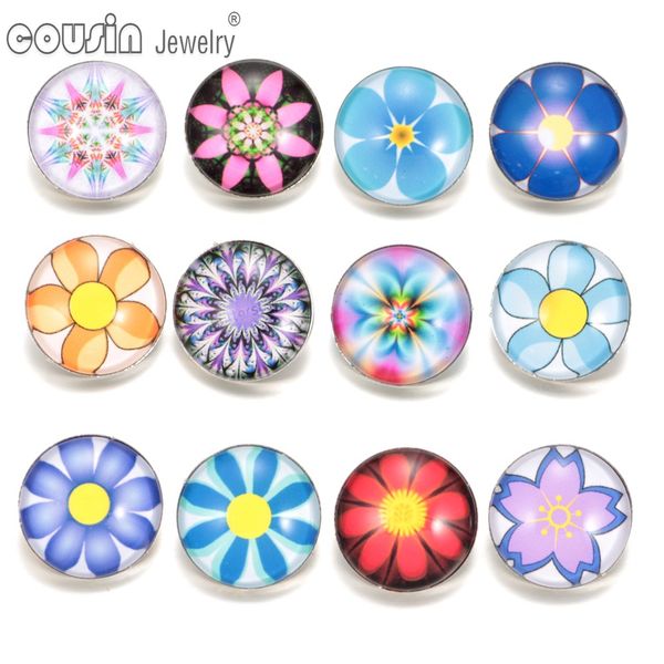 

Wholesale 12pcs/lot Mixed styles 18mm snap button Jewelry flower glass Snap Fit snap Bracelet Jewelry KZ0268