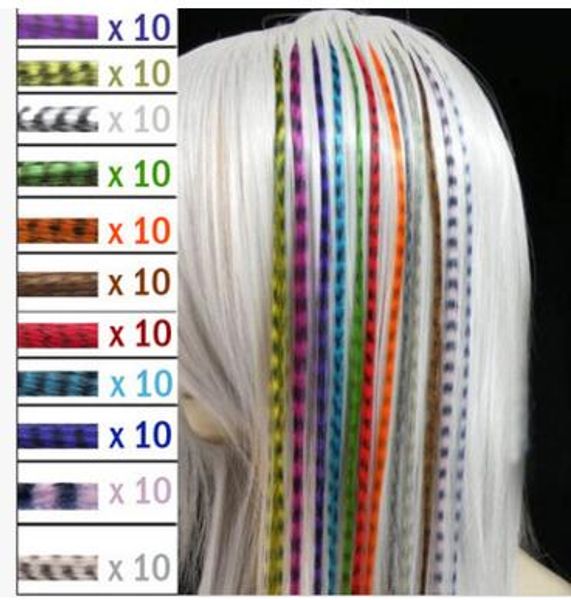 10000pcs coloridos / lot Comprimento 16 polegadas 40cm misturar cores Synthetic Disponível Grizzly laço Pena extensões do cabelo Hairpiece