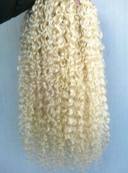Brazilian Human Virgin Remy Curly Cabelo WEFT Natural Onda Tece-se blond não processado 613 Dupla extensões desenhadas