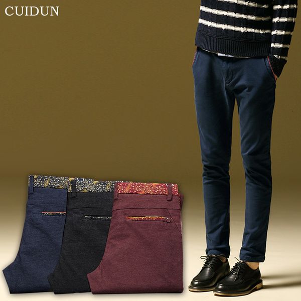 

wholesale- mens slim fit business pants 2016 autumn winter cotton brushed men trousers casual suit pants pantalon homme, Black