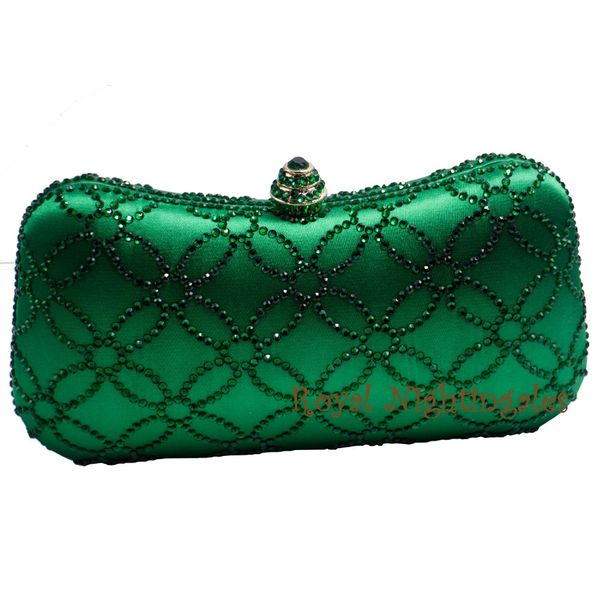 Großhandelblumen Emerald Dunkelgrüner Strasskristallkupplung Abendbeutel für Frauenparty Hochzeit Brautkristallhandtasche und Kastenkupplung