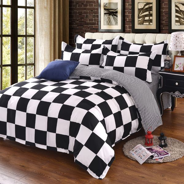 Atacado-Black White Cotton Blend Bedding Set Capa de Edredão Folha Plana Fronha Lençóis de Cama Gêmeo Rainha Cheia King Size