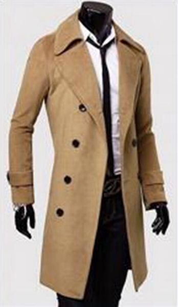 

new men autumn/winter fashion of cultivate one's morality personality double-breasted pure color woolen cloth trench coat /m-3xl, Black