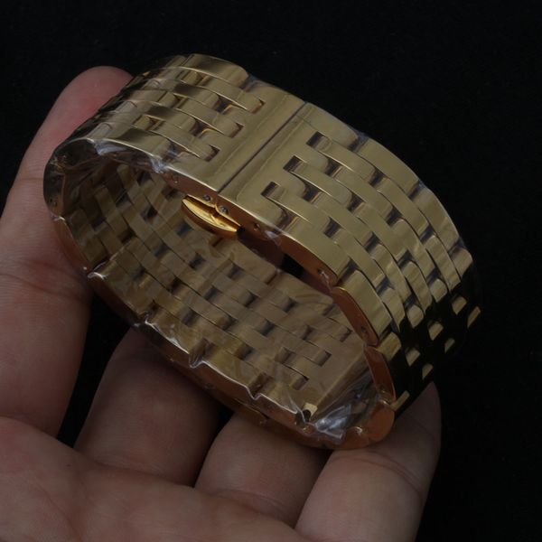 

yellow gold watch band strap bracelet 20mm 22mm watch accessories polished stainless steel straight end watchbands promotion, Black;brown