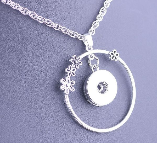 

20pcs/lot women's beads neck pendants with crystals fit 18mm snaps round charm jewelry long chain necklaces pendants for women men, Silver