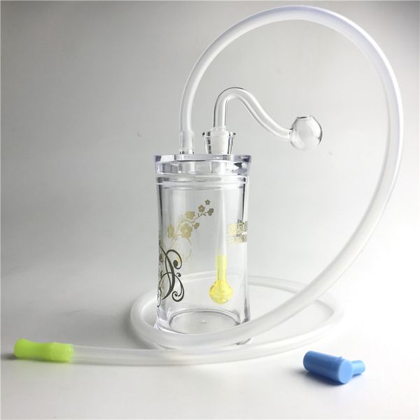 Plastik Acryls abnehmbares Ölbrenner Bong Wasserrohre mit 10 mm männlicher Ölbrenner Silikon -Strohrohr zum Rauchen
