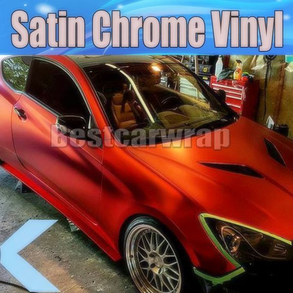 2017 cetim cromado vermelho vinil carro filme filme com bolha de ar livre para veículo de luxo / gráficos de caminhão cobrindo tamanho 1.52x20m / rolo