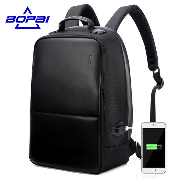 

BOPAI Противоугонная Рюкзак Для Ноутбука Внешний Порт USB Мужчины Кожаный Рюкзак Пут