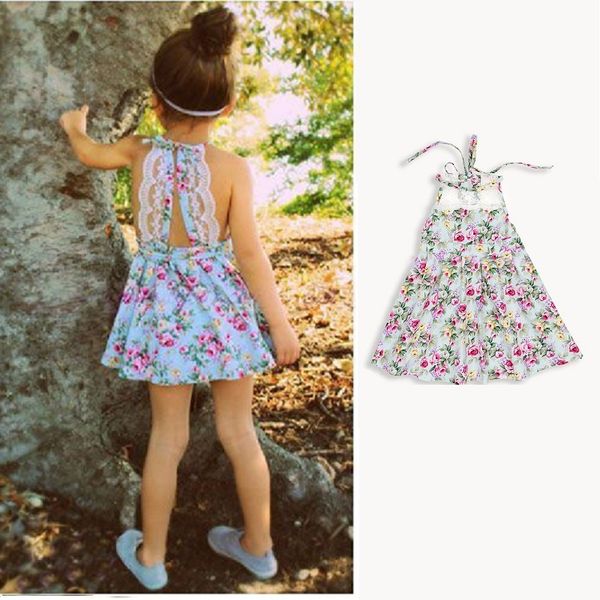 

2017 new kids Cute Girls sling Lace Princess Dress Floral Dress for 3-8T