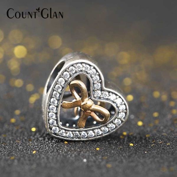 

fits european charms bracelets gold plated bowknot & cz bound by love heart beads original 925 sterling silver beads jewelry diy, Black